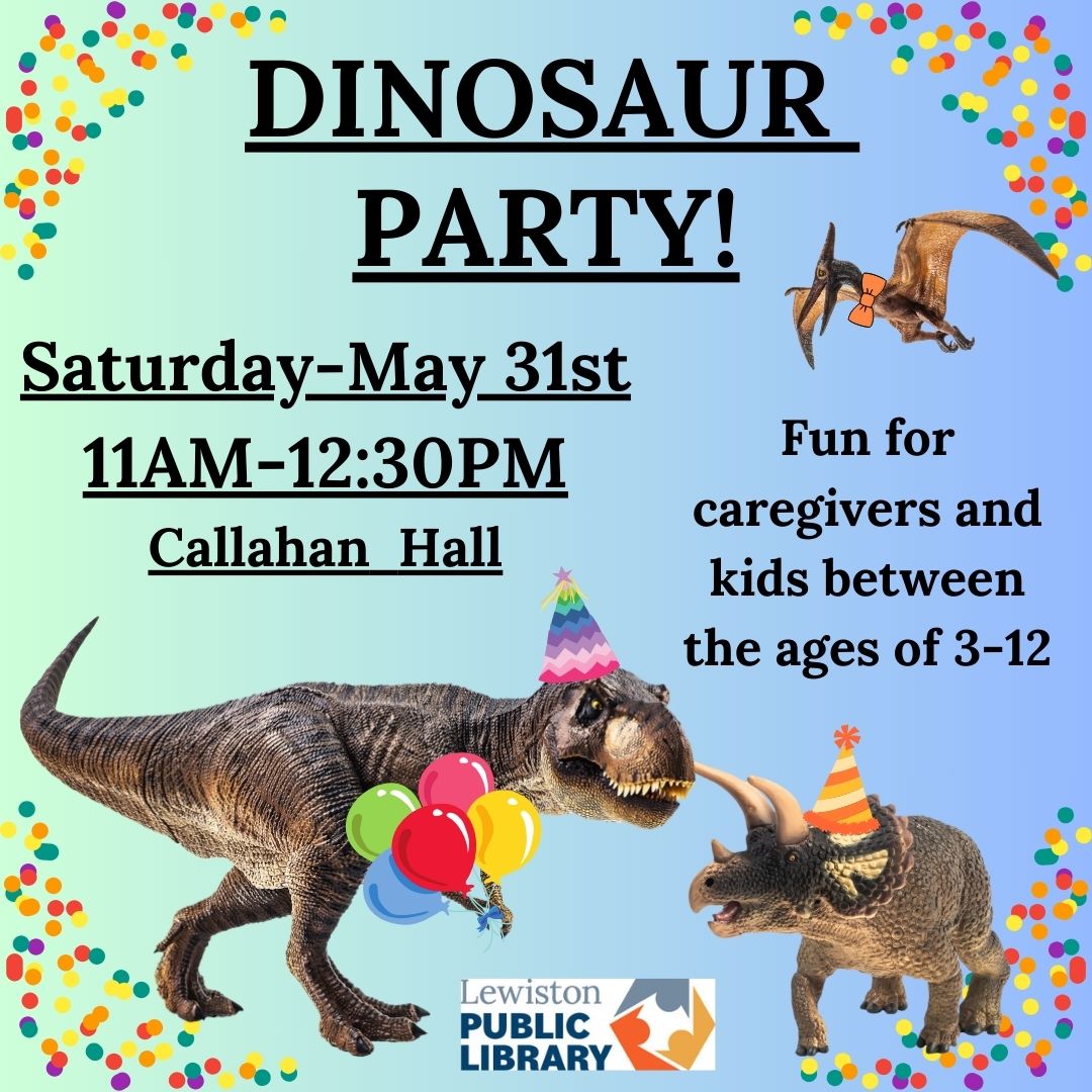 Graphic for Dinosaur Party program.
