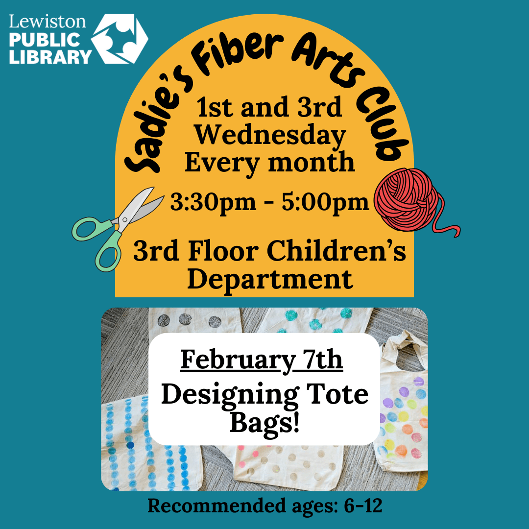 Graphic for Sadie's Fiber Arts Club: Designing Tote Bags